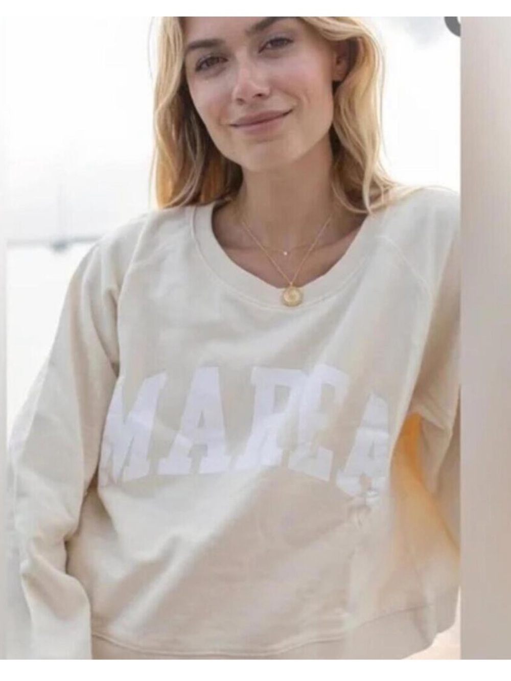 MAREA Cropped Cream Graphic Sweatshirt
